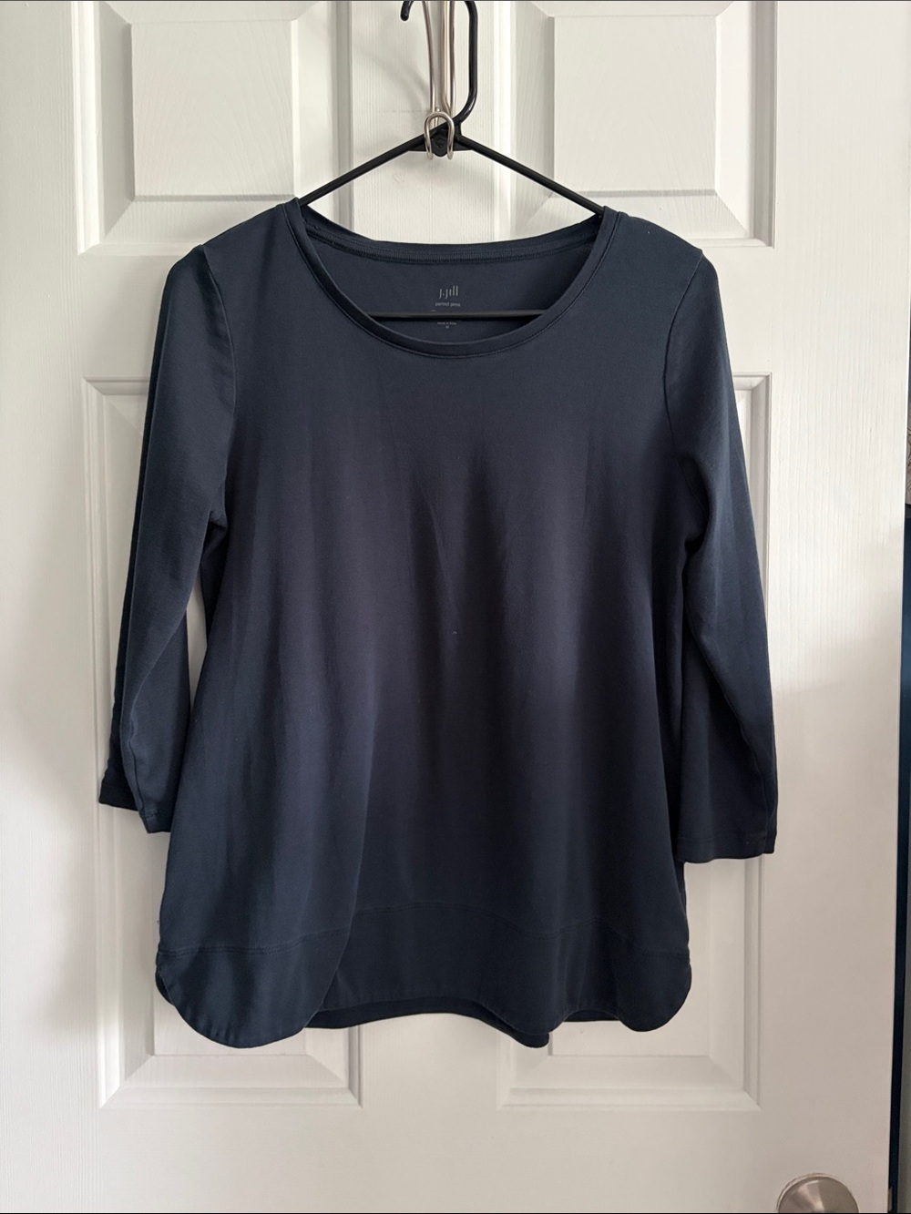 J. Jill Perfect Pima Cotton 3/4 Sleeve Scoop-Neck Navy Blue Tee Size M